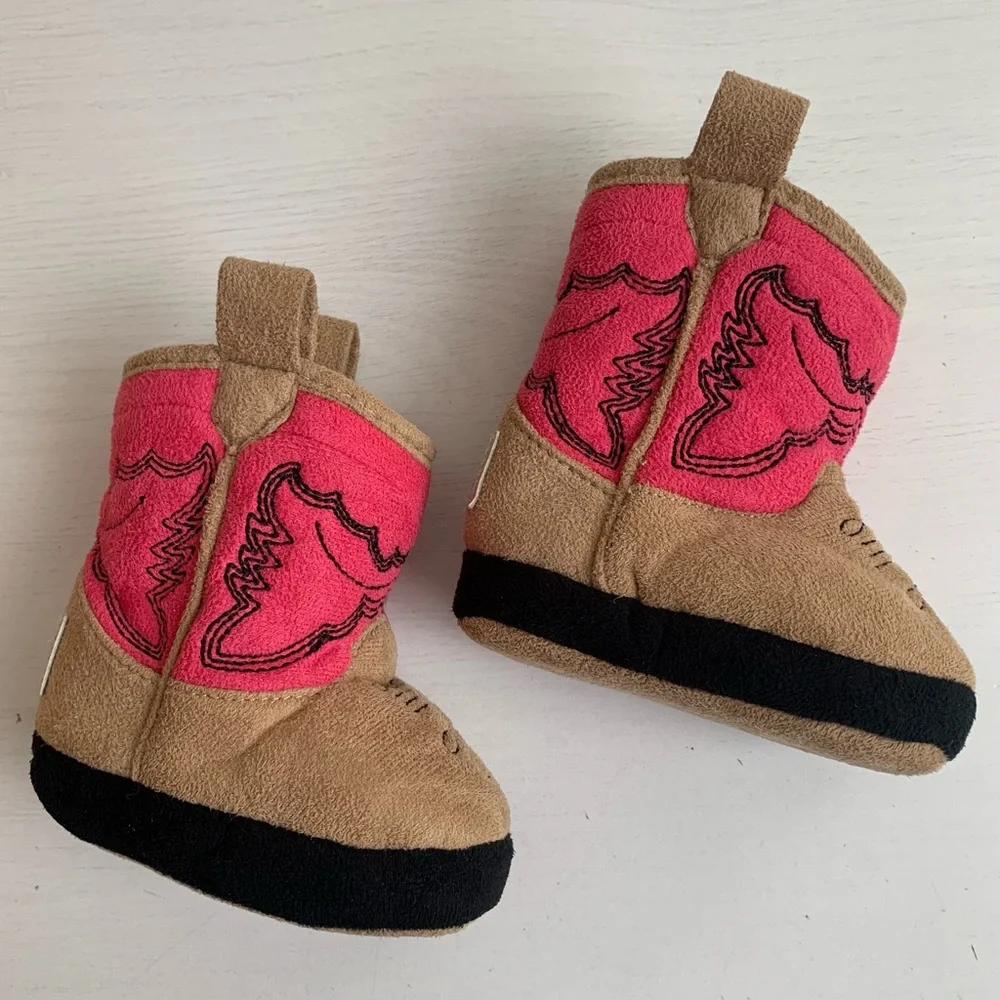 Lazy One Western Cowgirl Soft Sherpa Lined Baby Boot Slippers Sz Infant XS 1-3 - Picture 3 of 7